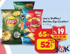 LAY'S/RUFFLES/DORİTOS CİPS ÇEŞİTLERİ 193 G LAY'S/RUFFLES/DORİTOS CİPS ÇEŞİTLERİ 193 G